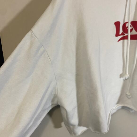 Levi's Graphic Cropped White Hoodie Sweatshirt Relaxed Fit Sz XL Poly-Cotton - Picture 4 of 14